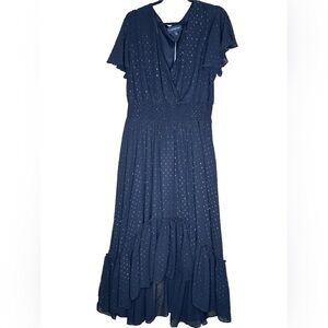 Lane Bryant high low dress metallic clip dots ruffle flutter sleeve 22/24 boho